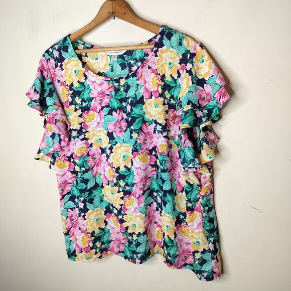 Counterparts Floral Blouse Ruffle Flutter Sleeve Colorful - Picture 4 of 8